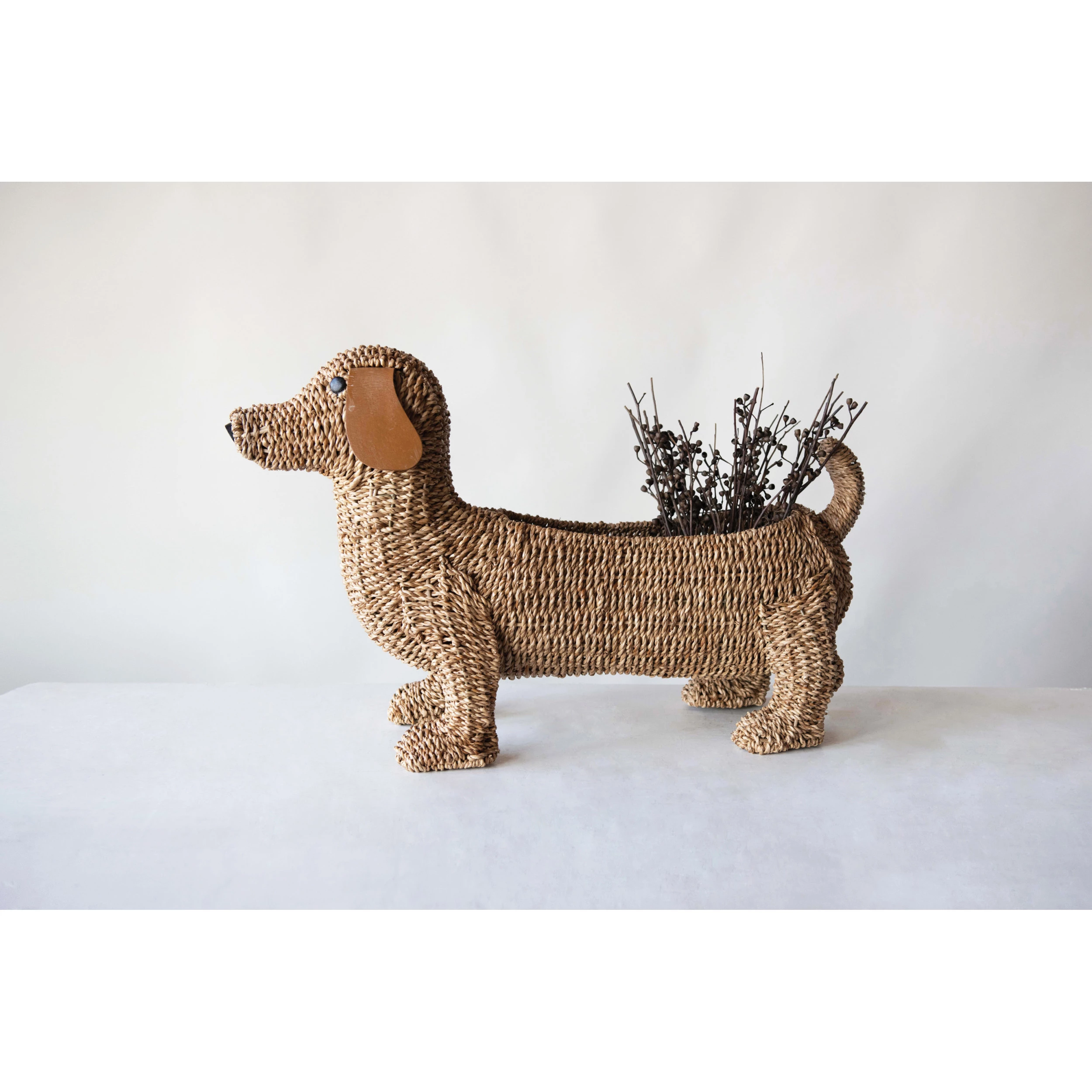 Hand-Woven Dog Basket w/ Leather Ears image 1