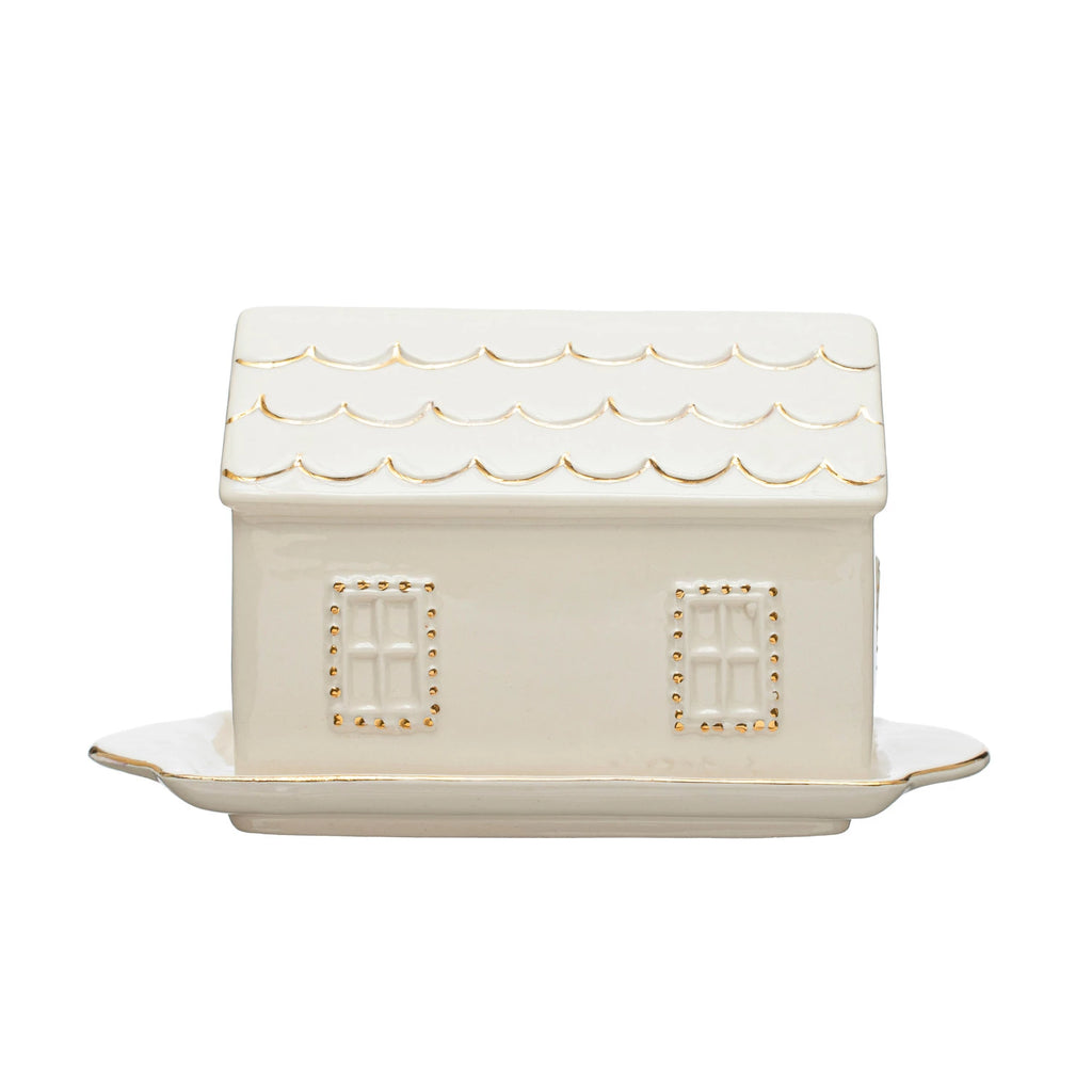 House Butter Dish w/ Gold Electroplating image 2
