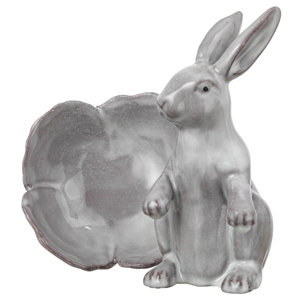 Stoneware Rabbit with Flower Shaped Bowl image 5