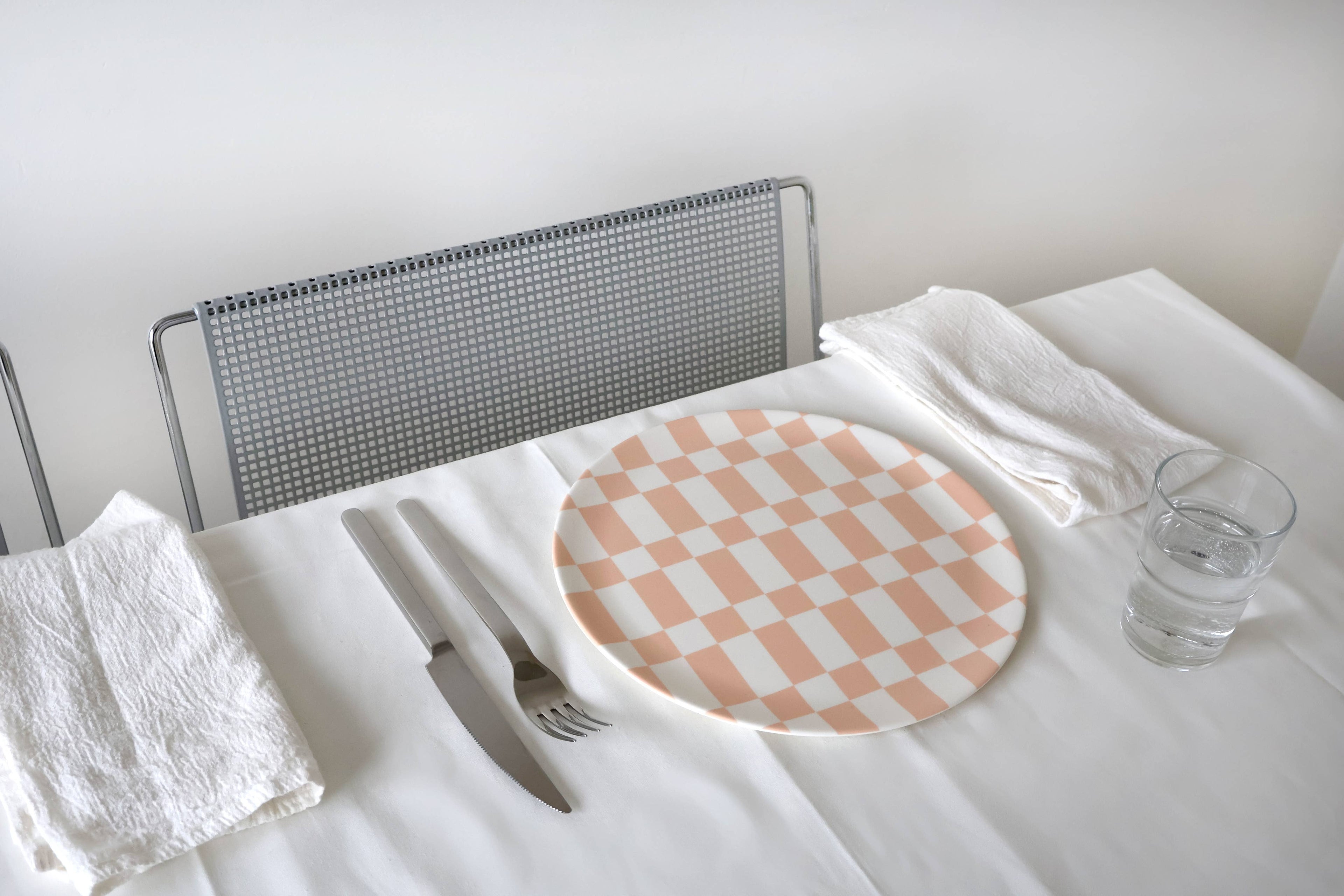 Pink Check Dinner Plate