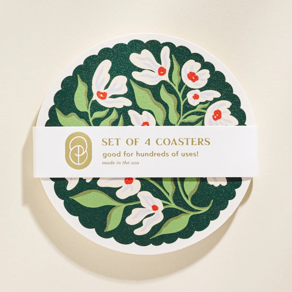 Green and Lavender Floral Coasters image 0