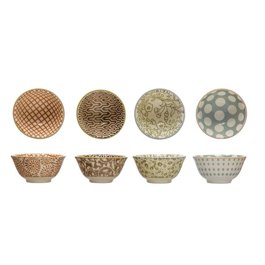 Stoneware Pinch Pot w/ Pattern - Set of 4 image 0