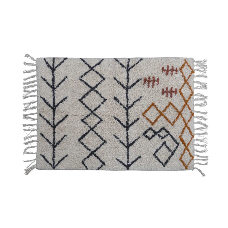 Cotton Tufted Bath Mat with Abstract Design and Fringe image 0