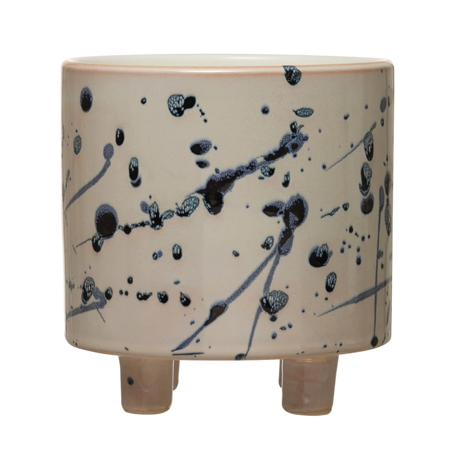 Stoneware Footed Planter with Splatter Design image 0