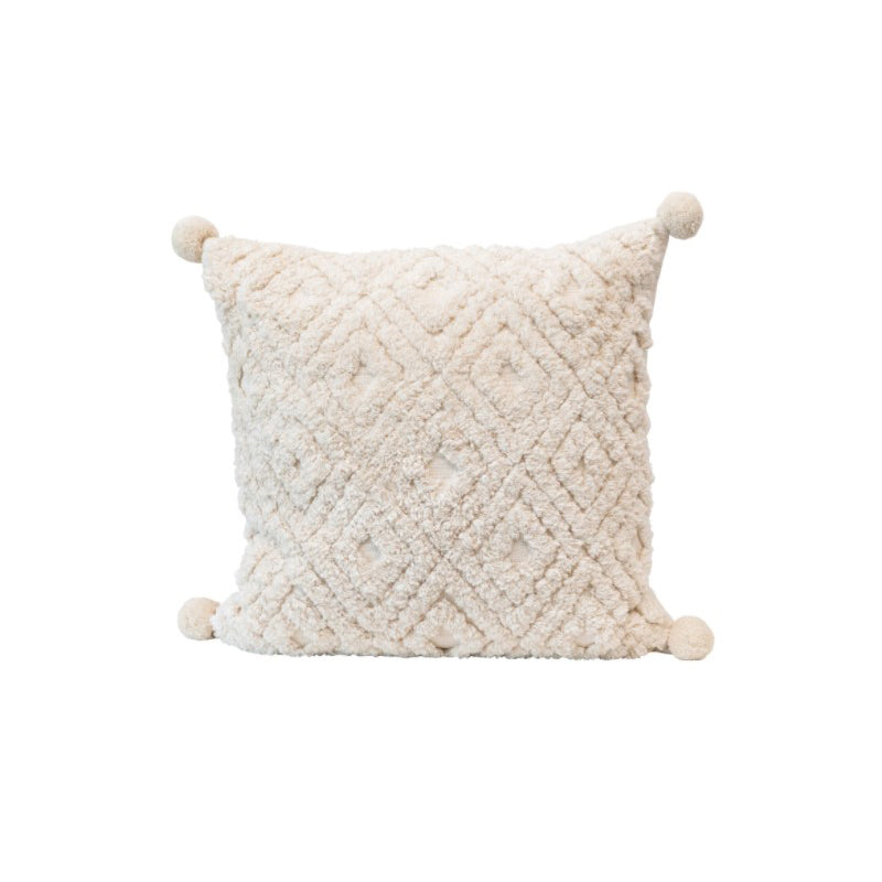 Cotton Tufted Pillow with Pom Poms image 0