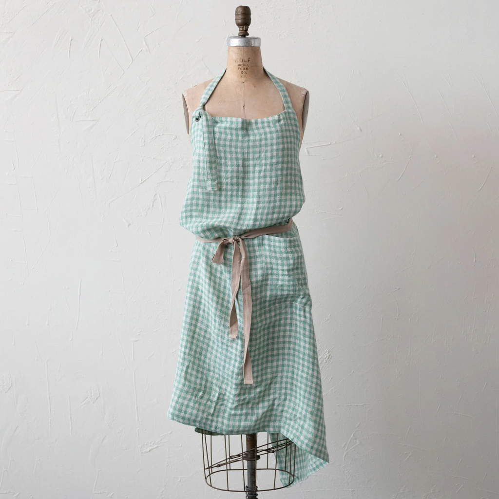 Woven Linen & Cotton Apron - Aqua Gingham image 3