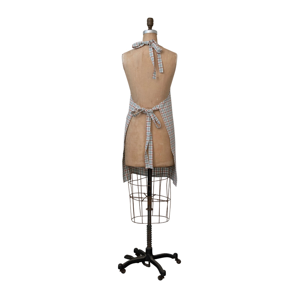 Woven Cotton Apron w/ Grid - Grey & Sienna image 2