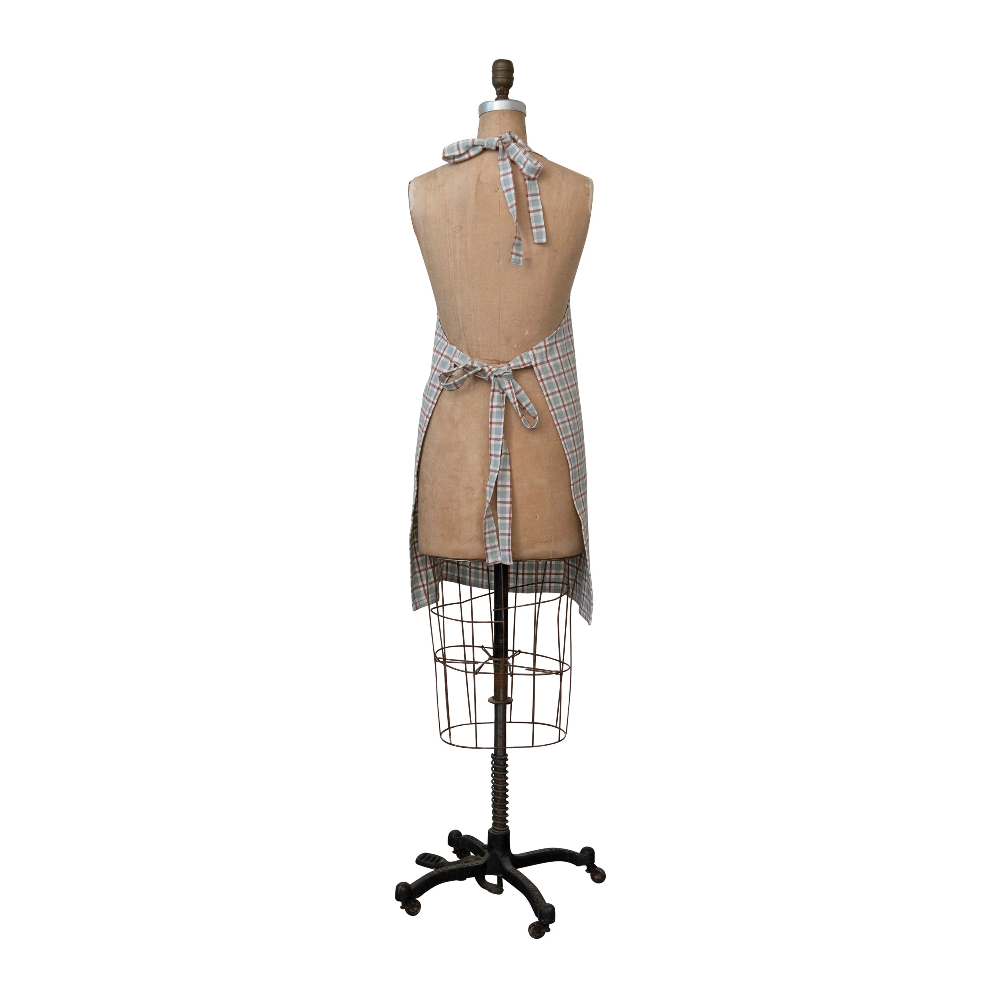 Woven Cotton Apron w/ Grid - Grey & Sienna image 2