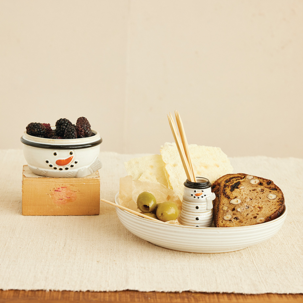 Bowl with Snowman Shaped Toothpick Holder image 1