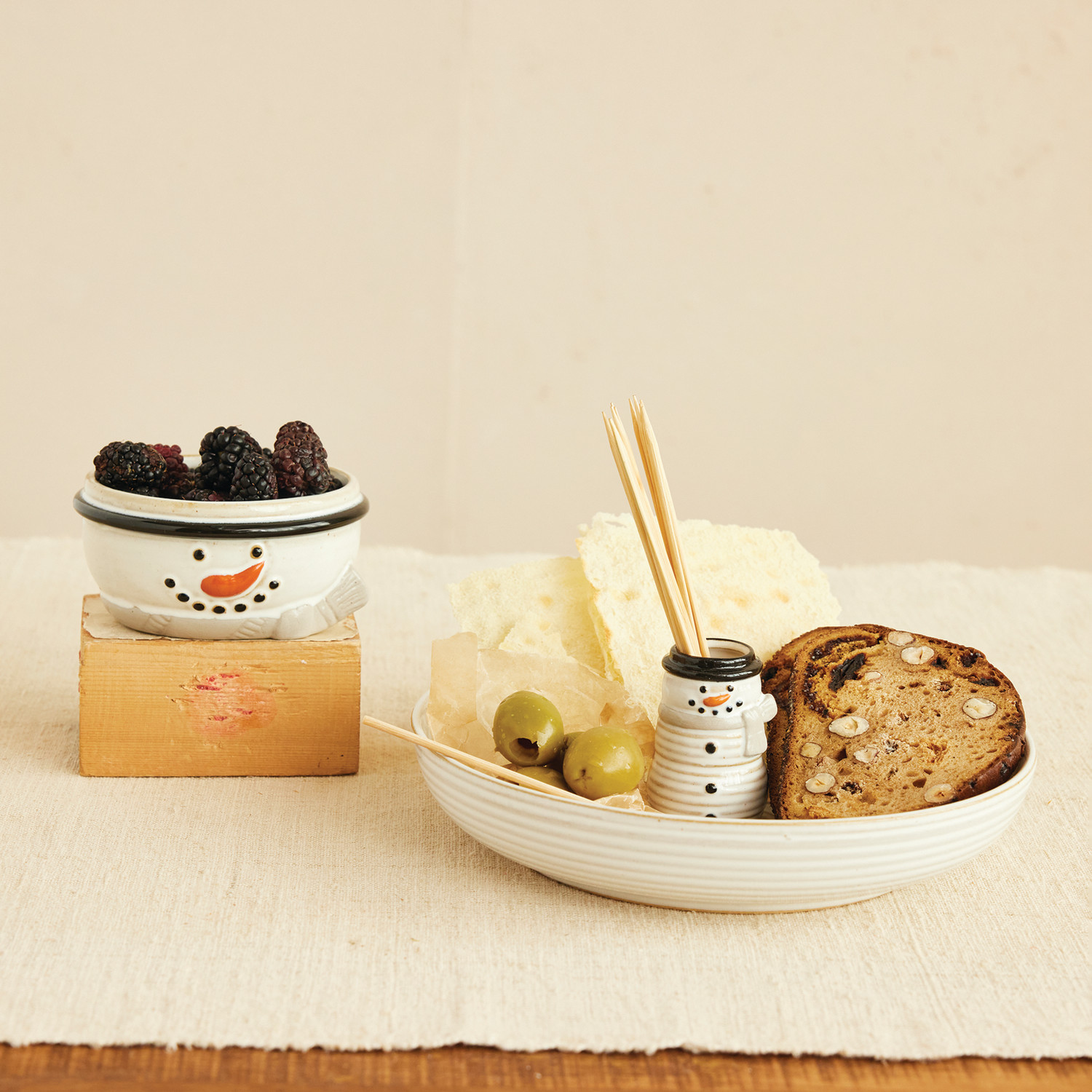 Bowl with Snowman Shaped Toothpick Holder image 1