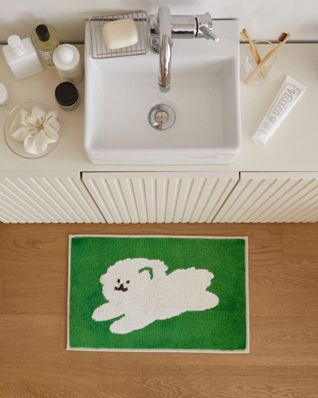 Jacquard Bath Mat - Bichon on the Grass