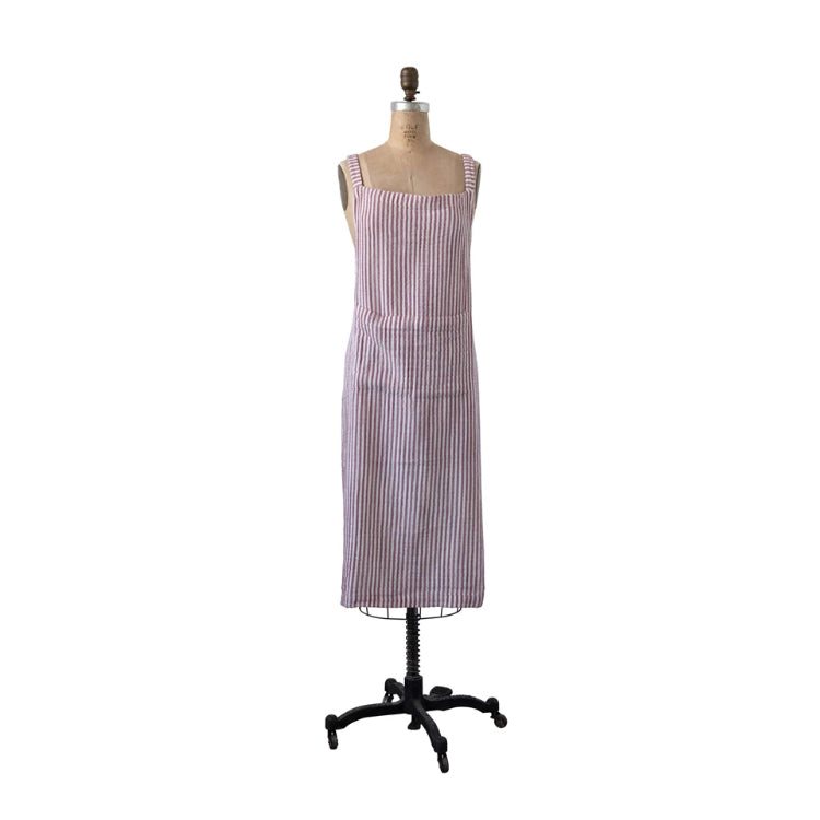 Woven Cotton Striped Apron - Red image 0