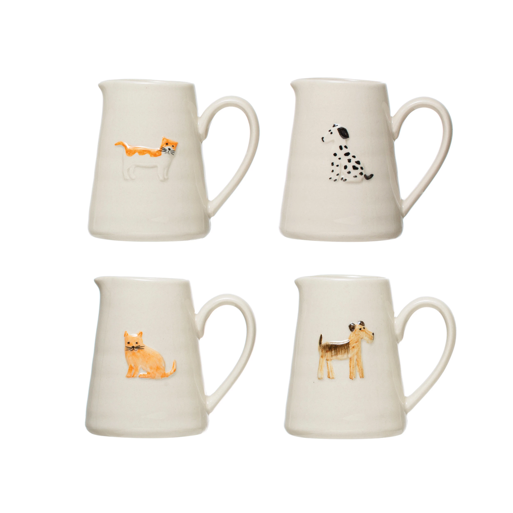 Hand-Painted Cat/Dog Stoneware Creamer image 0