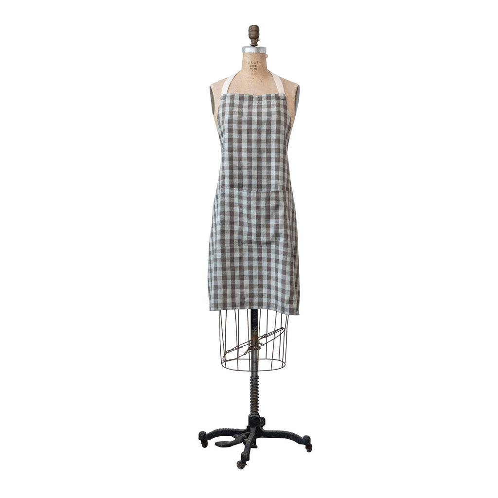 Cotton Apron w/ Pocket - Black & Cream Check image 1