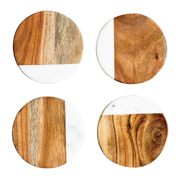 Marble & Mango Wood Round Coasters Set image 0