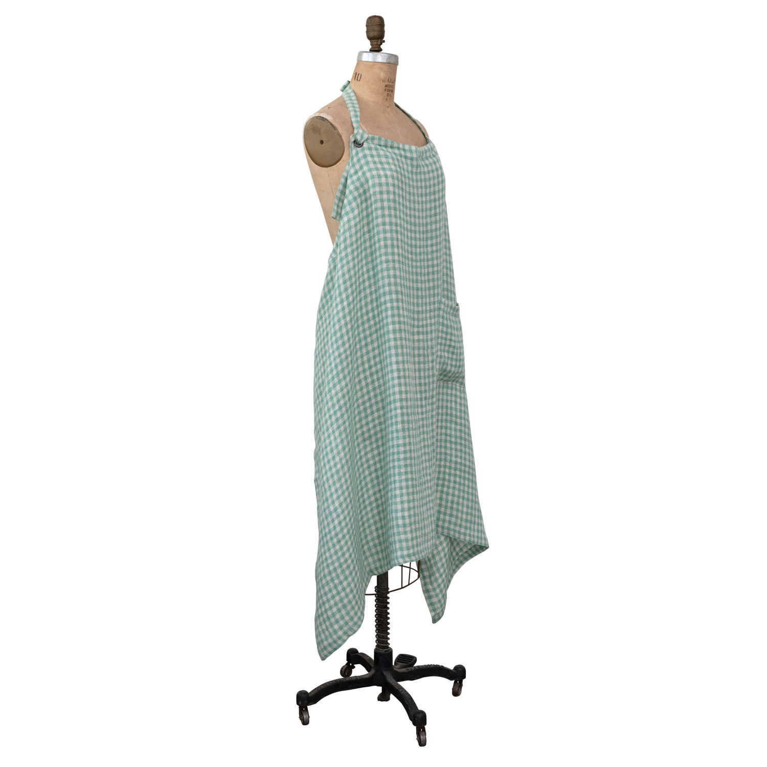 Woven Linen & Cotton Apron - Aqua Gingham image 1