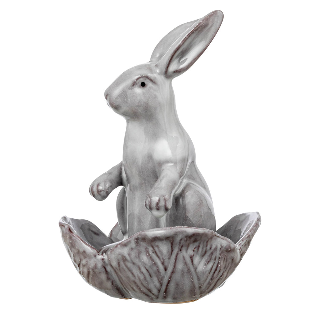 Stoneware Rabbit with Flower Shaped Bowl image 3