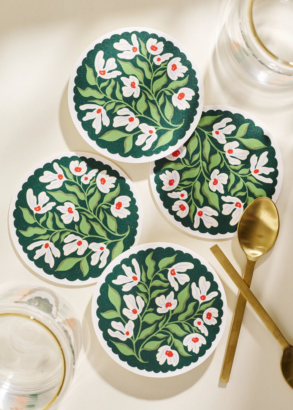 Green and Lavender Floral Coasters image 2