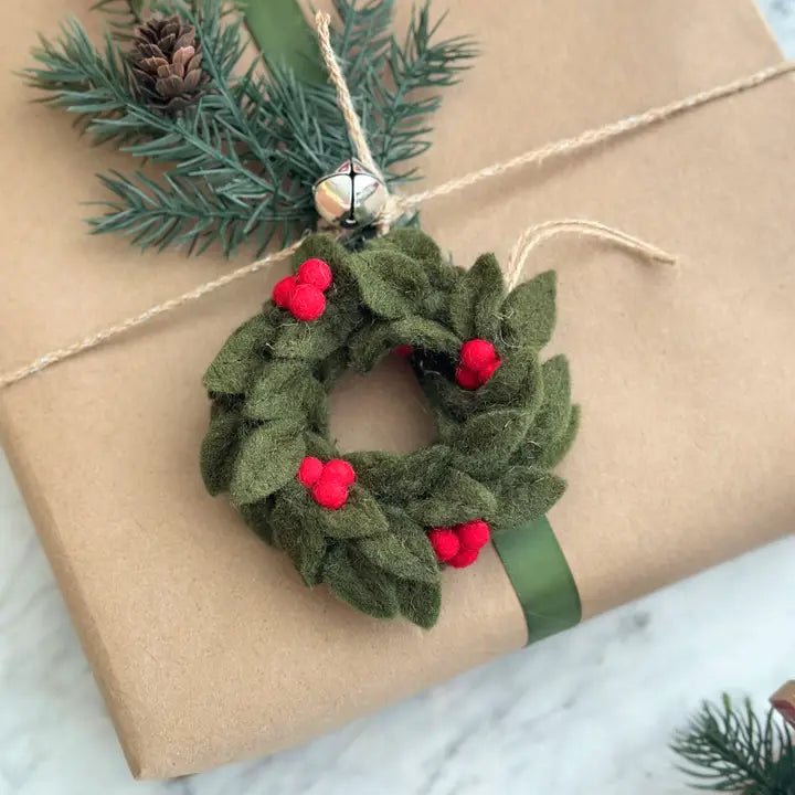 Felt Ornament - Mini Holly Wreath image 0
