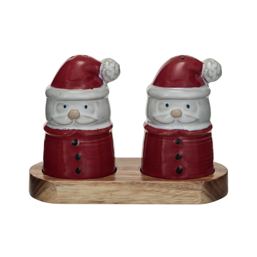 Stoneware Santa Shaped Salt & Pepper Shakers image 0