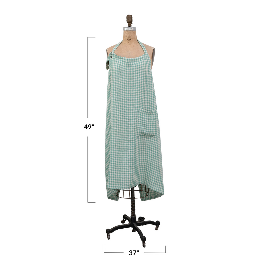 Woven Linen & Cotton Apron - Aqua Gingham image 4