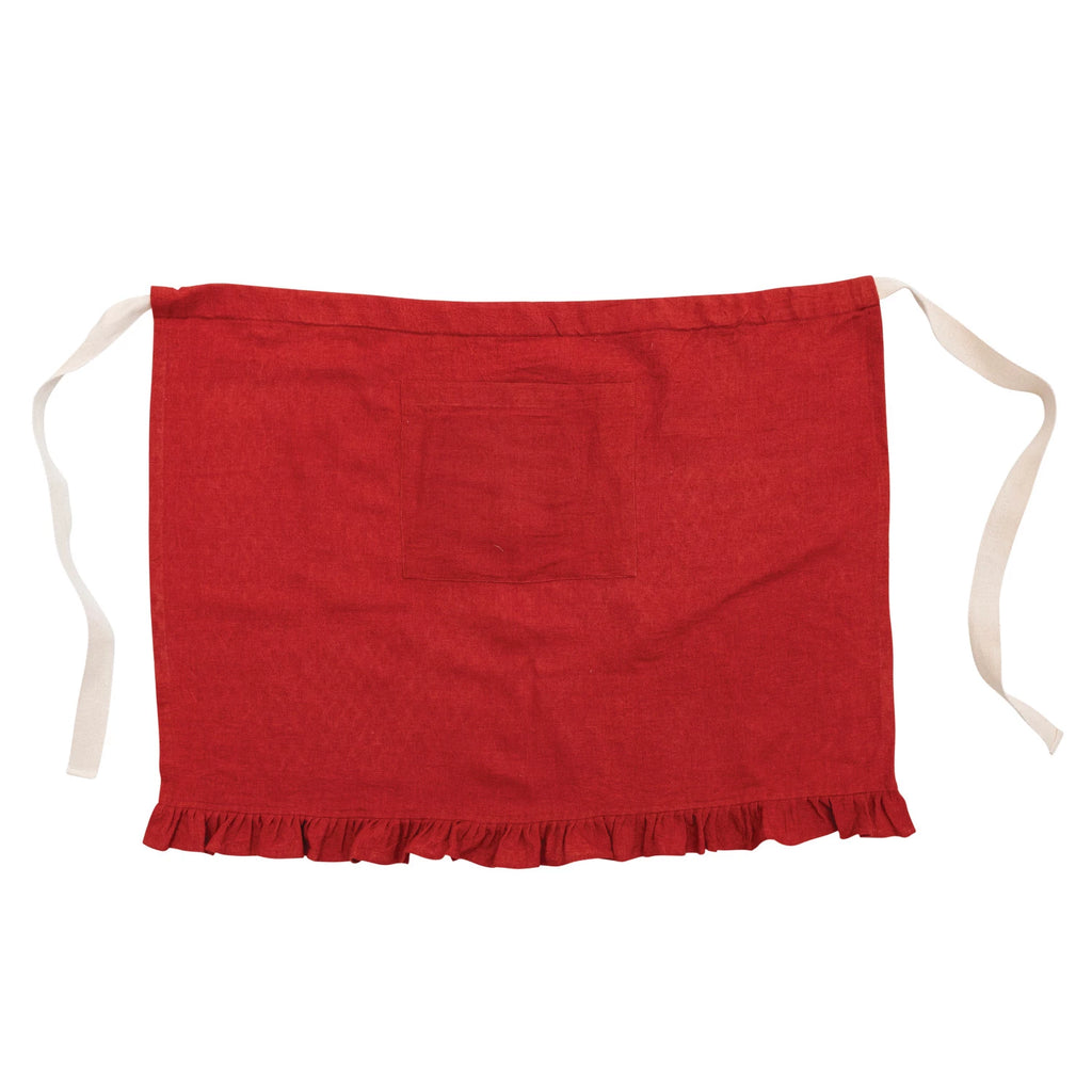 Linen Blend Half Apron - Red image 3