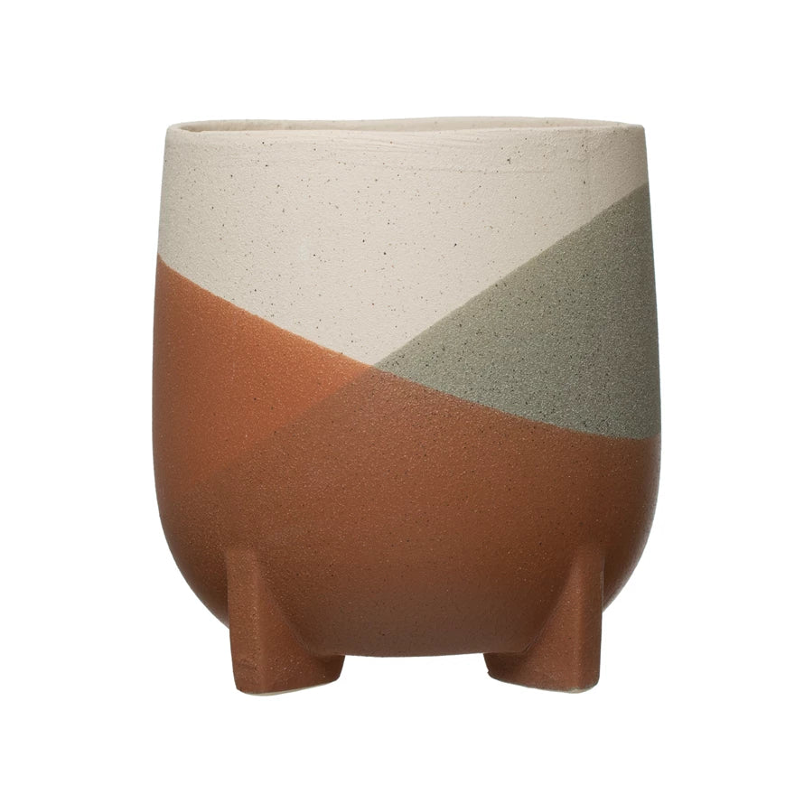 Footed Multicolor Stoneware Planter image 0