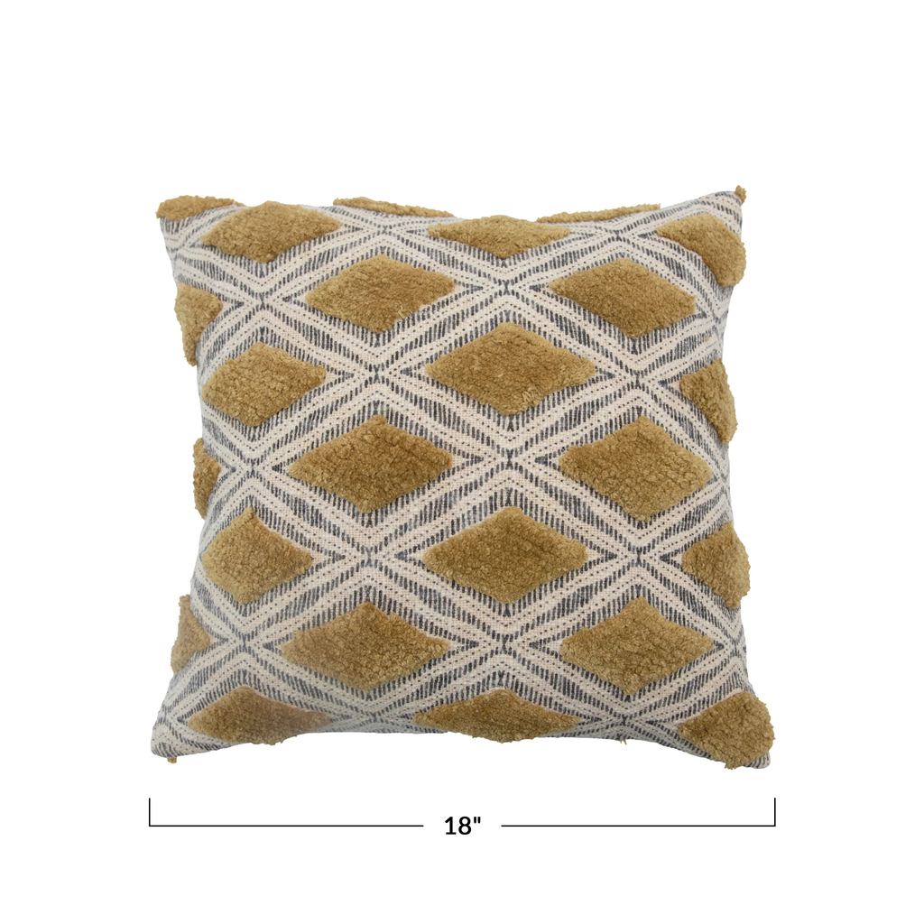 Square Cotton Printed Slub Tufted Pillow image 3