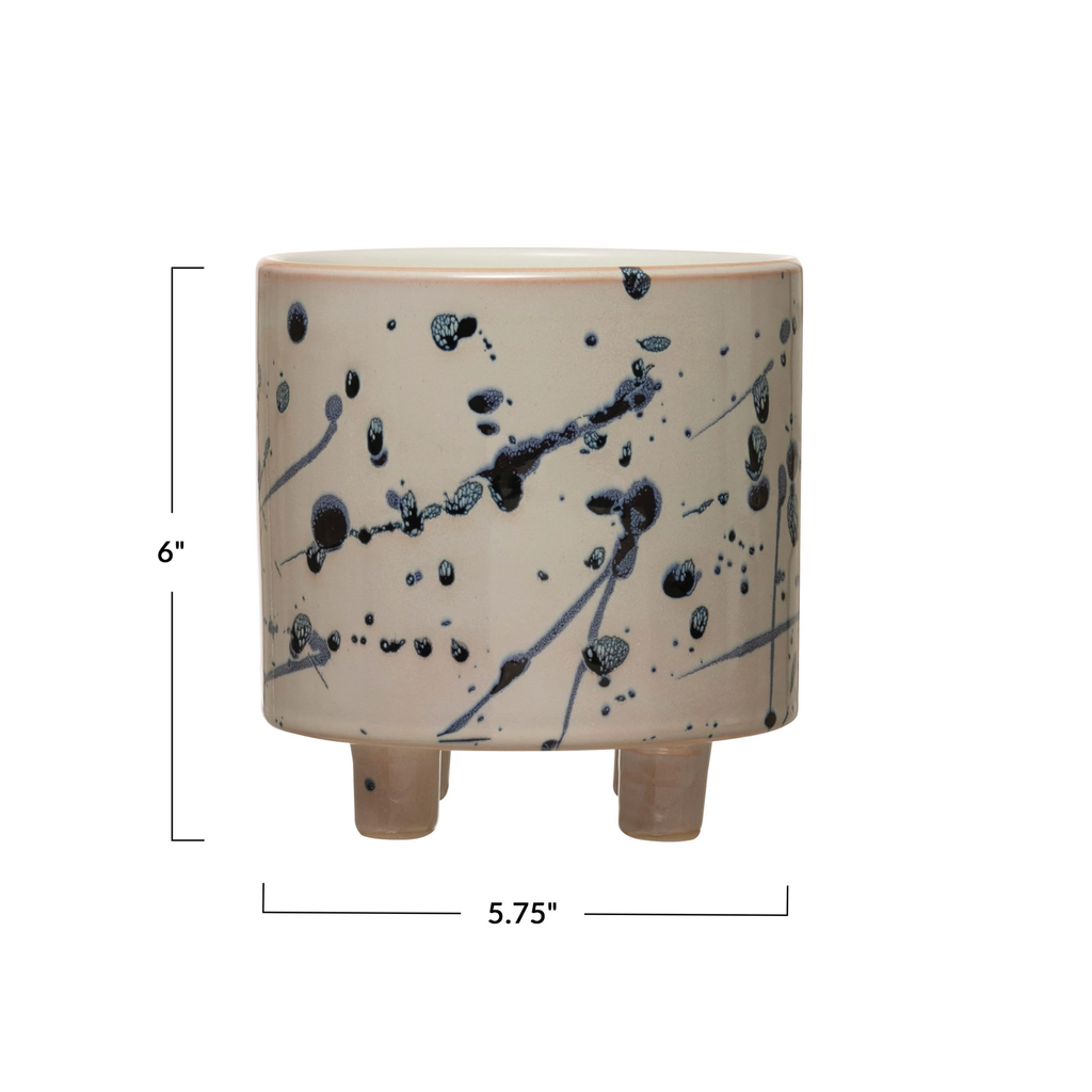 Stoneware Footed Planter with Splatter Design image 4