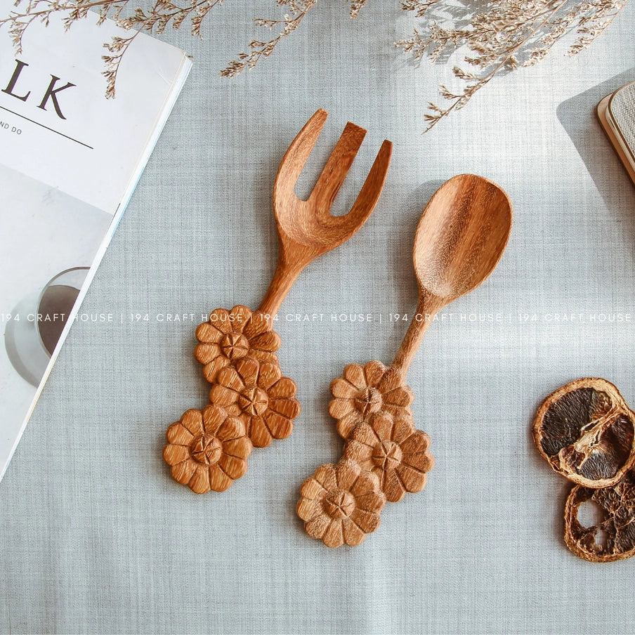 Three Flowers Wooden Spoon & Fork Set image 2