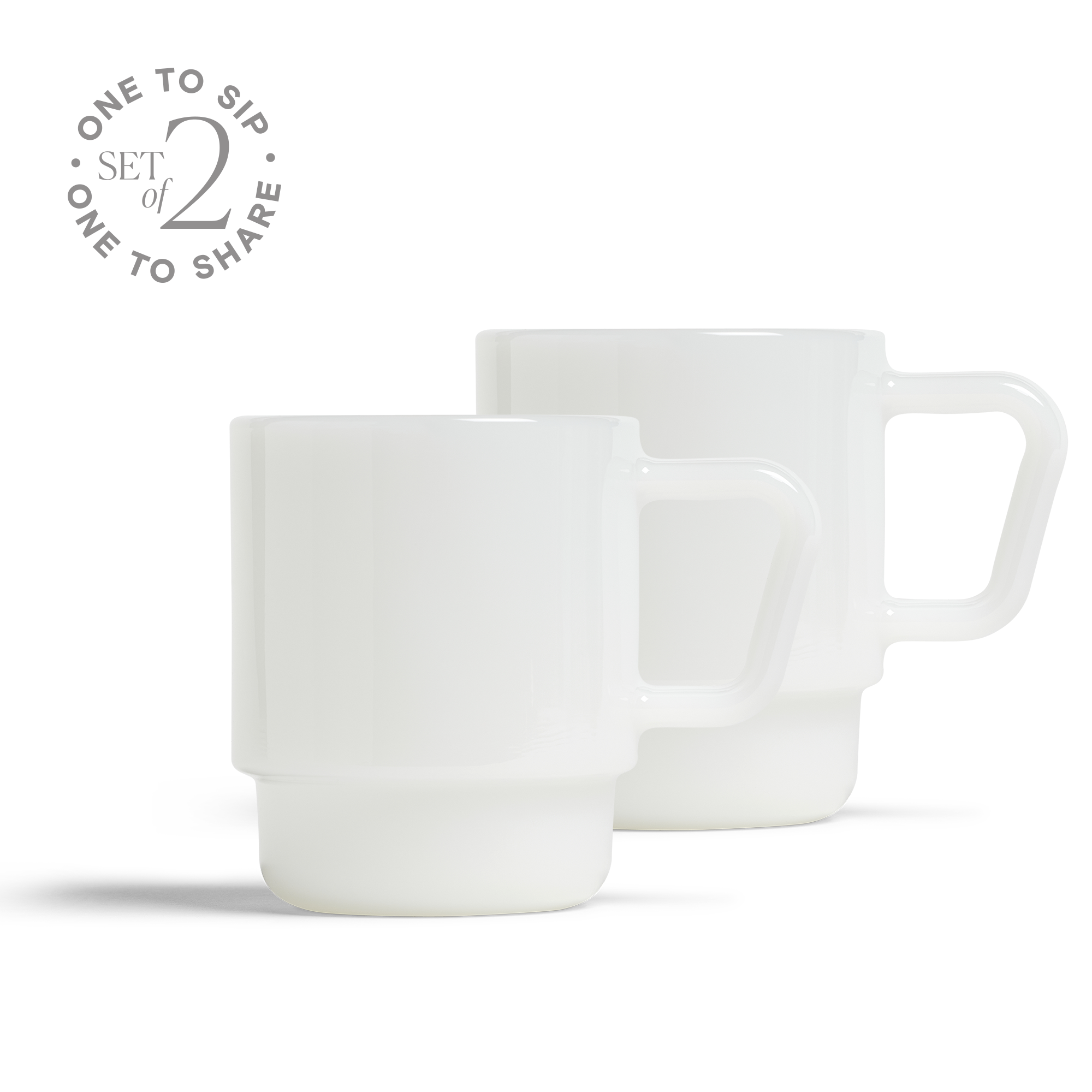 Milk Glass Mug Set of 2 - White / 8oz