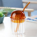 Domed Glass Cup  w/ Lid & Straw image 0