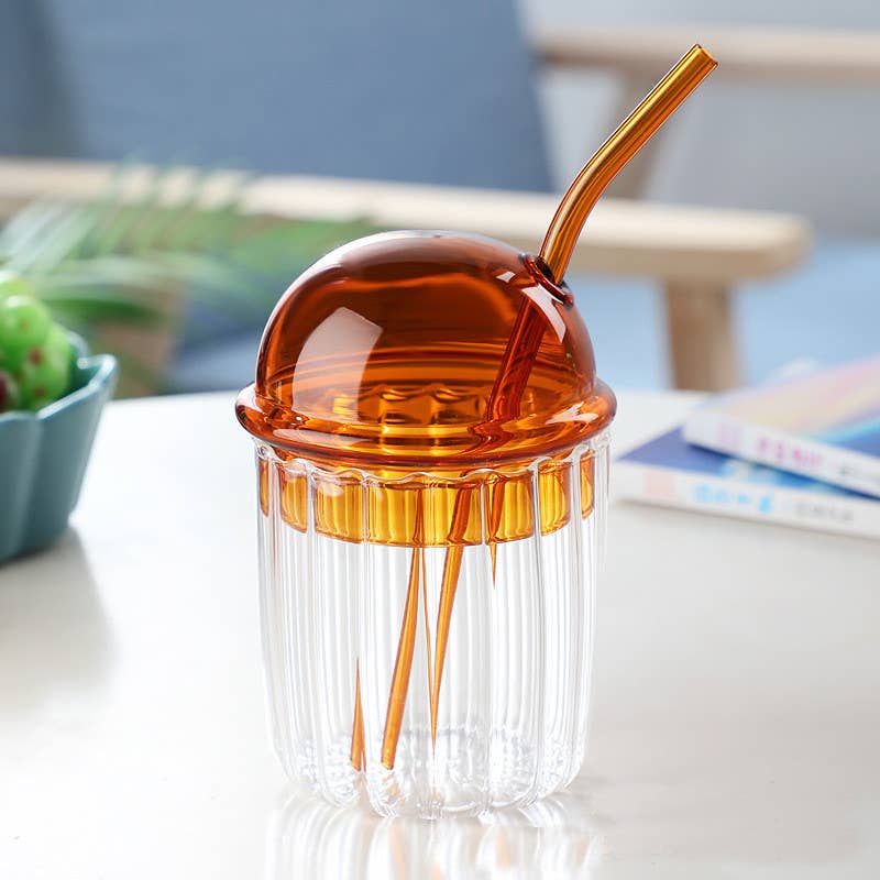 Domed Glass Cup  w/ Lid & Straw image 0