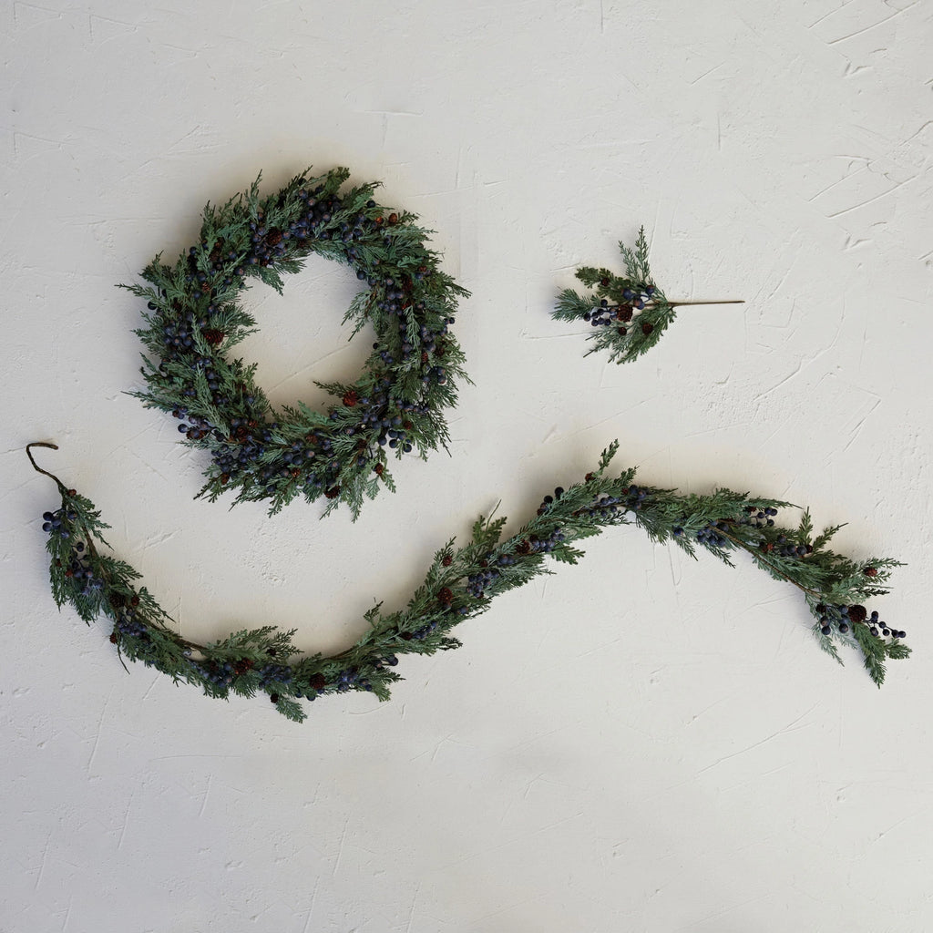 Faux Cypress Pick w/ Natural Pinecones & Berries image 1