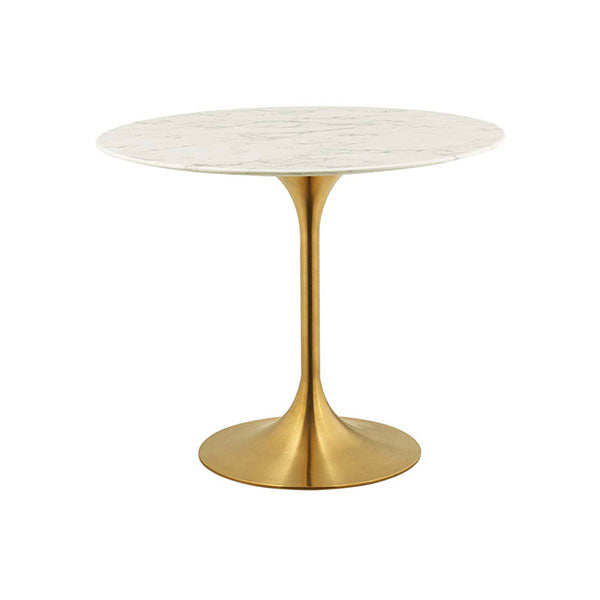 Lippa 36" Round Artificial Marble Dining Table Gold White image 1