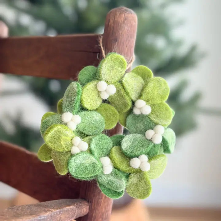 Felt Ornament - Mini Mistletoe Wreath image 0