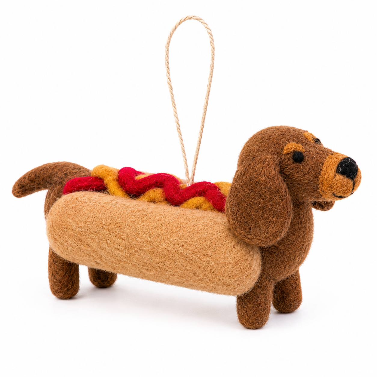 Hot Dog Dachshund Felt Ornament: Brown