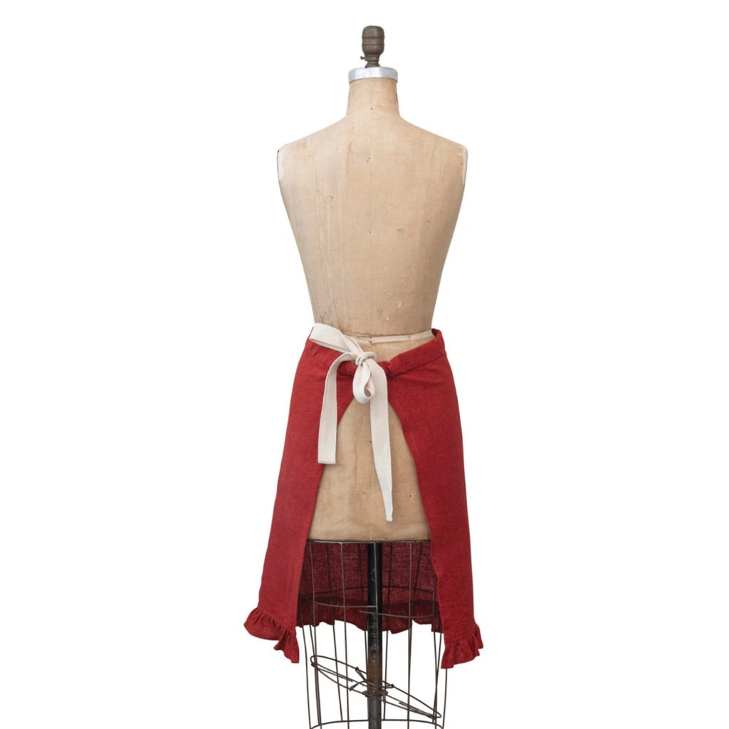 Linen Blend Half Apron - Red image 2