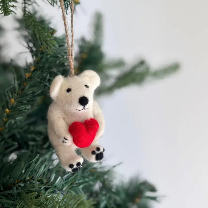 Felt Ornament - Mini Polar Bear Holding Heart image 2