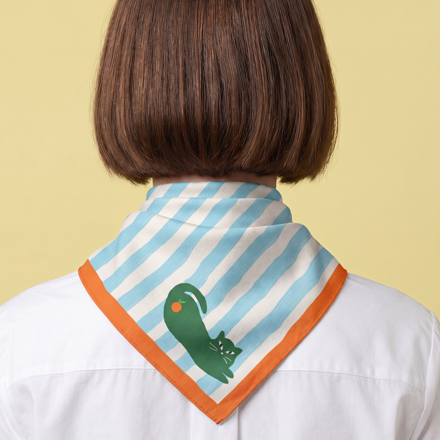 Green Cat Stripes Cotton Bandana