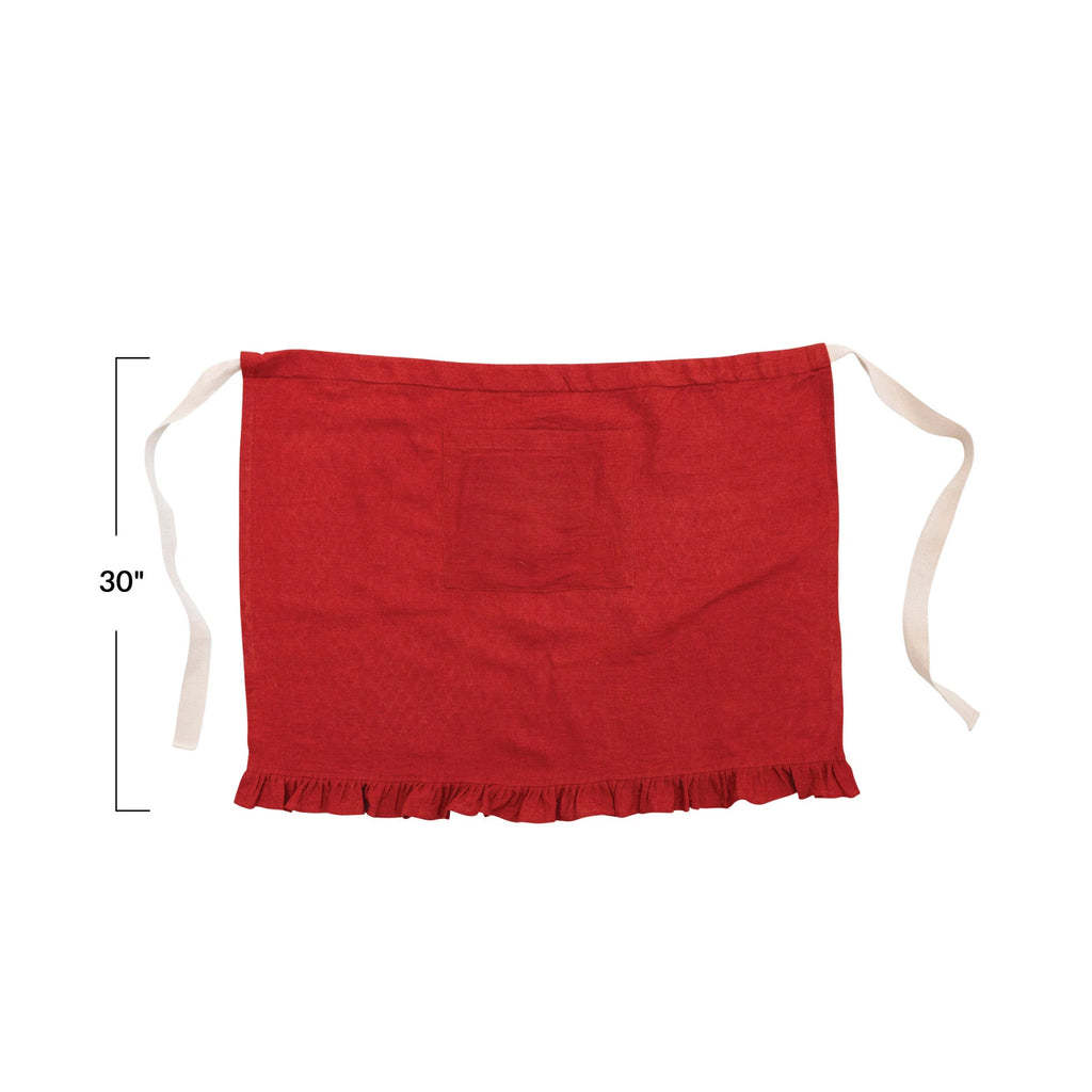 Linen Blend Half Apron - Red image 4