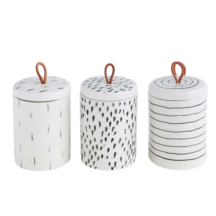 Container w/ Lid & Leather Pull image 0