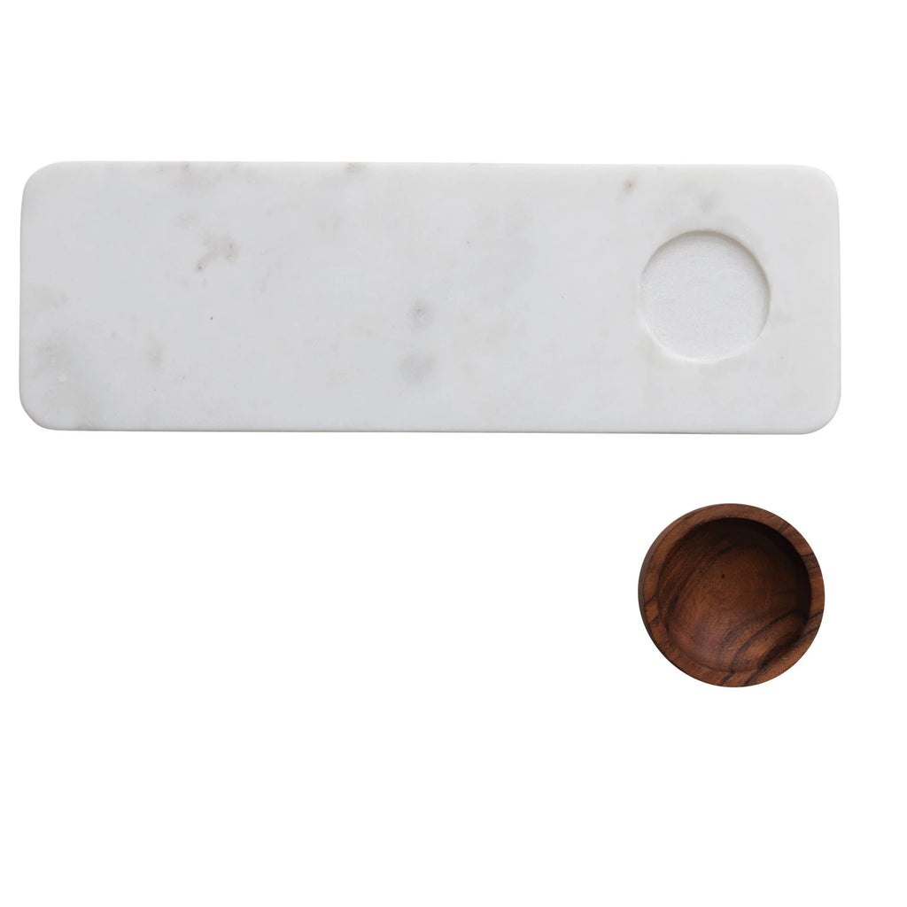 Marble Serving Board w/ Acacia Bowl image 3