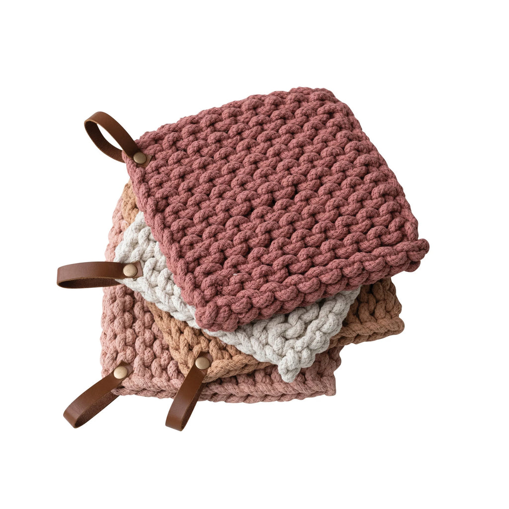 Crocheted Pot Holder w/ Leather Loop image 1