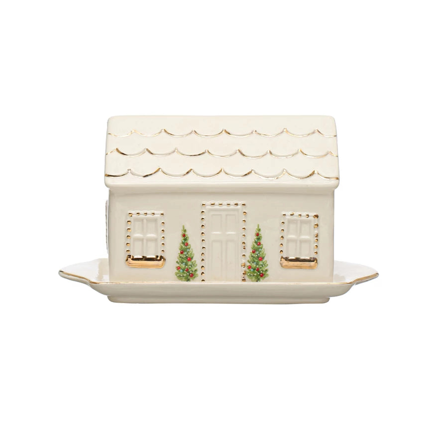 House Butter Dish w/ Gold Electroplating image 0
