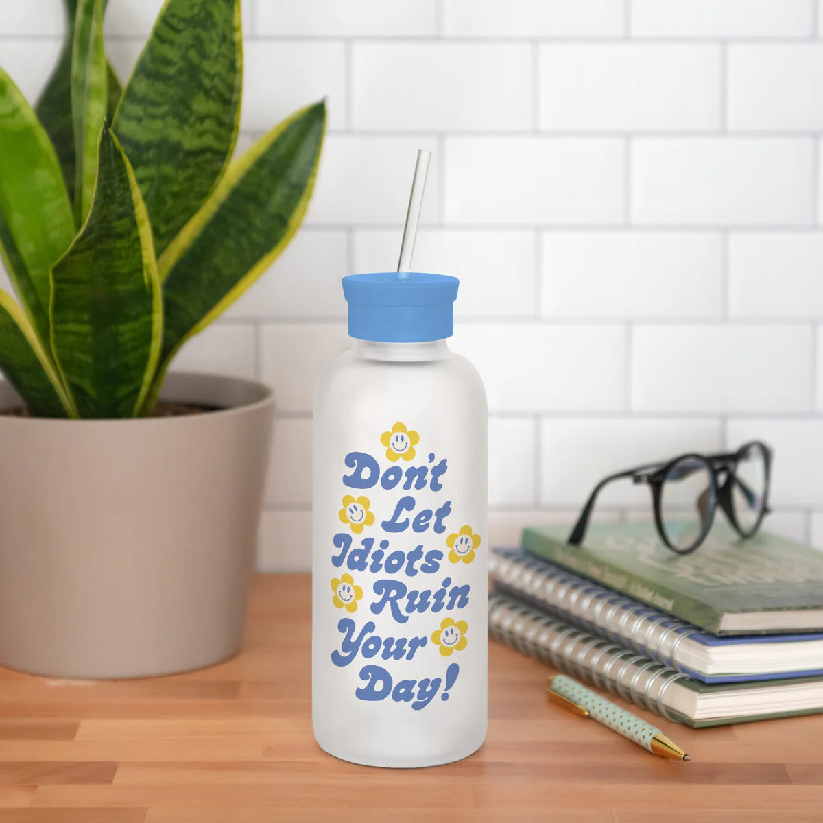 Don't Let It Ruin Your Day Glass Bottle w/ Straw image 3