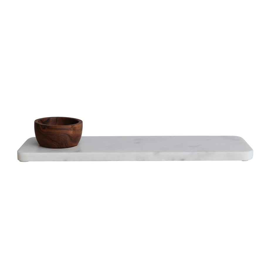 Marble Serving Board w/ Acacia Bowl image 0