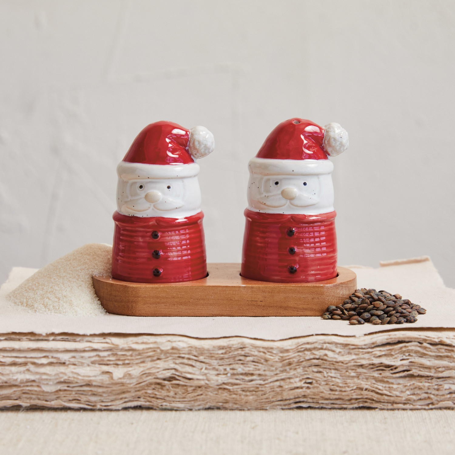Stoneware Santa Shaped Salt & Pepper Shakers image 1