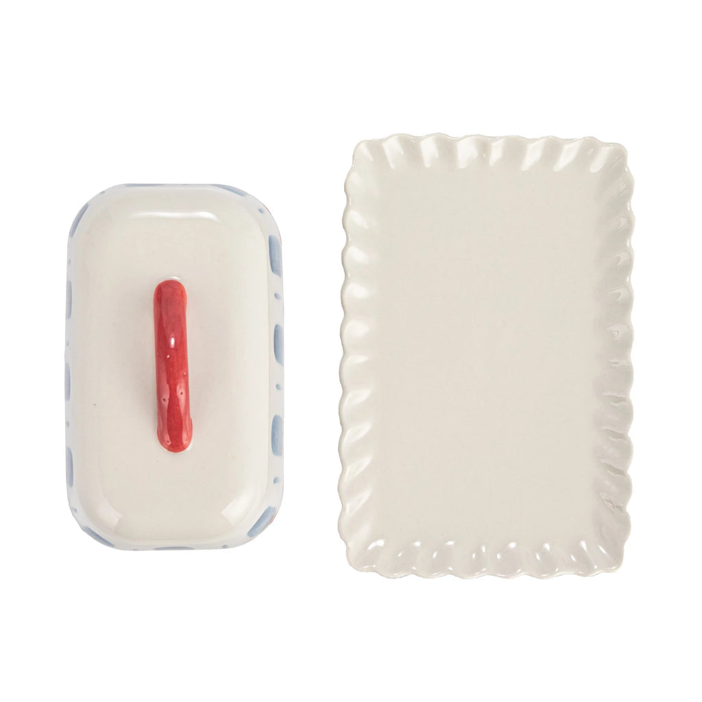 Hand-Painted Butter Dish w/ Scalloped Edge image 1