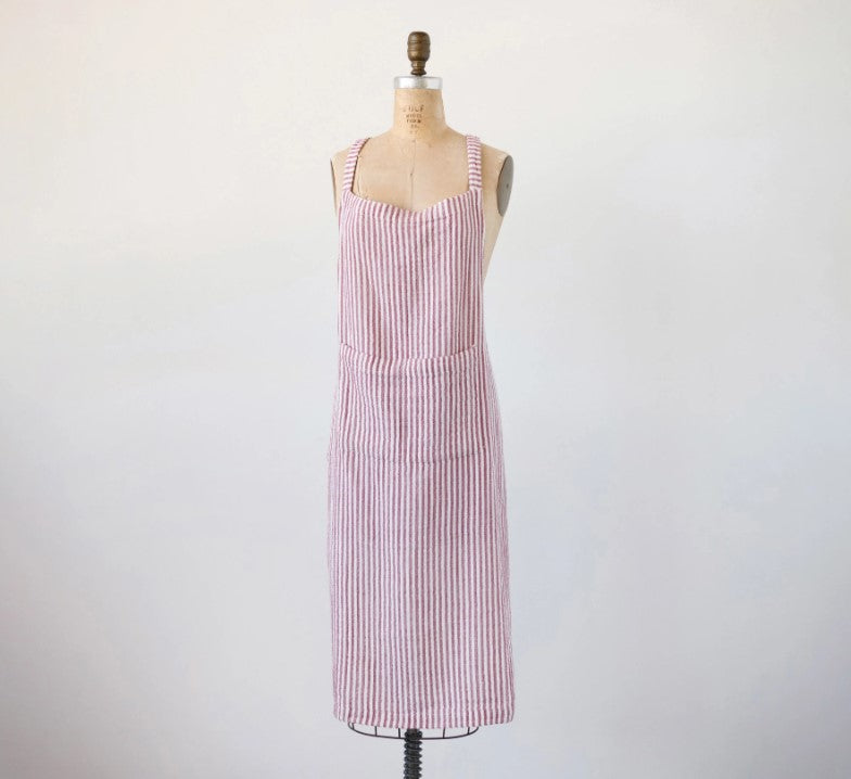 Woven Cotton Striped Apron - Red image 1